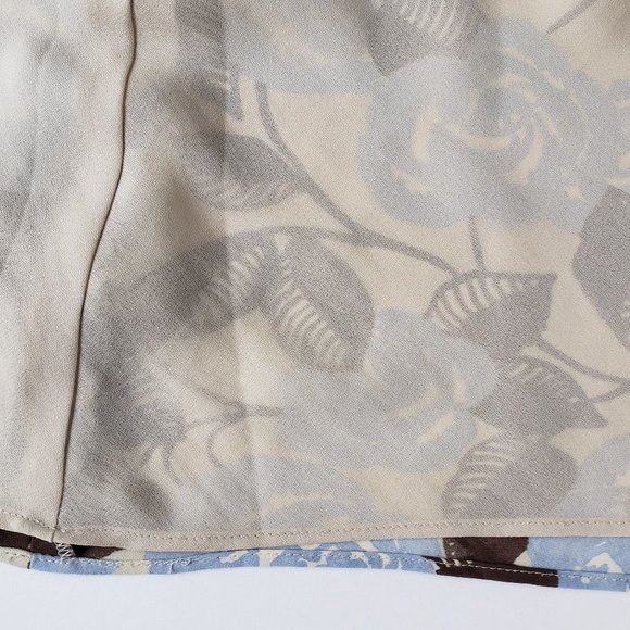 LOFT Blue-Cream-Brown Leaf Print Lined Silk Skirt 4 - Picture 4 of 7